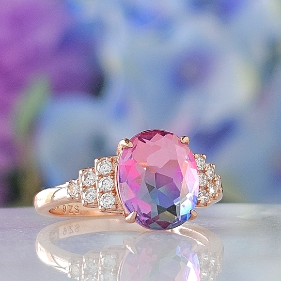 Rose Gold ring with Oval Pink Purple Tourmaline, 925 Sterling Silver - Picture 4 of 5